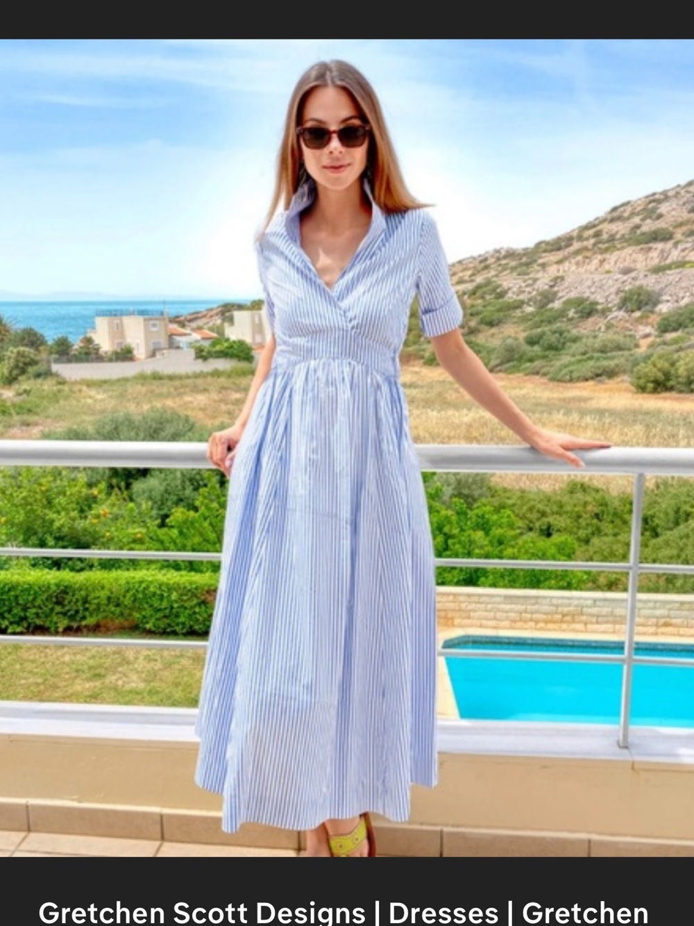 NEW Gretchen Scott Designs Blue and White Striped Shirtwaist Dress NWT